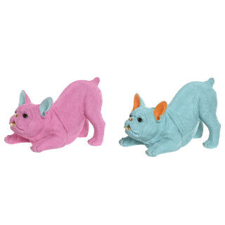 Figura Decorativa Home ESPRIT Azul Fucsia Perro 34,5 X 20 X 22 CM (2 Unidades)