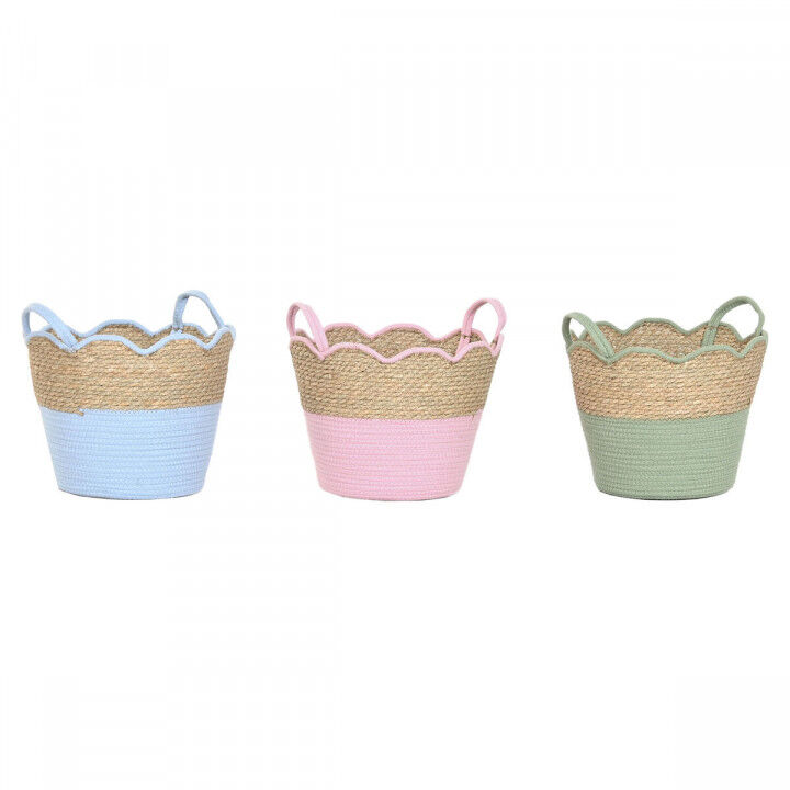 Cesta Decorativa Home ESPRIT Azul Verde Rosa Natural Infantil 35 x 35 x 28 cm (3 Unidades)