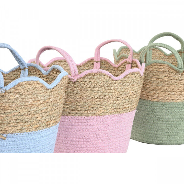 Decorative basket Home ESPRIT Blue Green Pink Natural Children's 35 x 35 x 28 cm (3 Units)