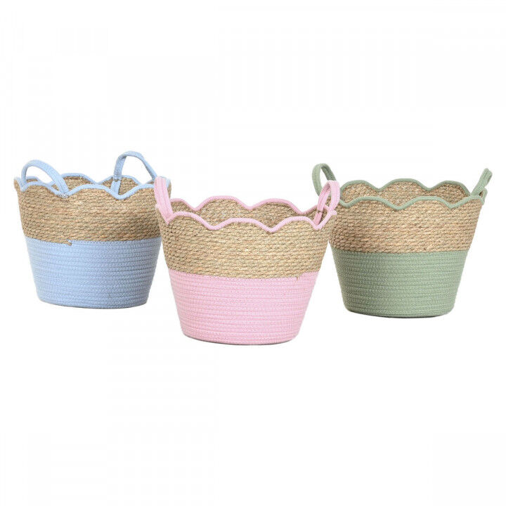 Panier décoratif Home ESPRIT Bleu Vert Rose Naturel Enfant 35 x 35 x 28 cm (3 Unités)