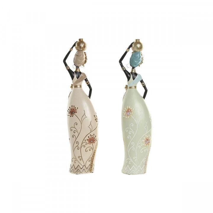 Decorative Figure Home ESPRIT Green Beige African Woman (2 Units)