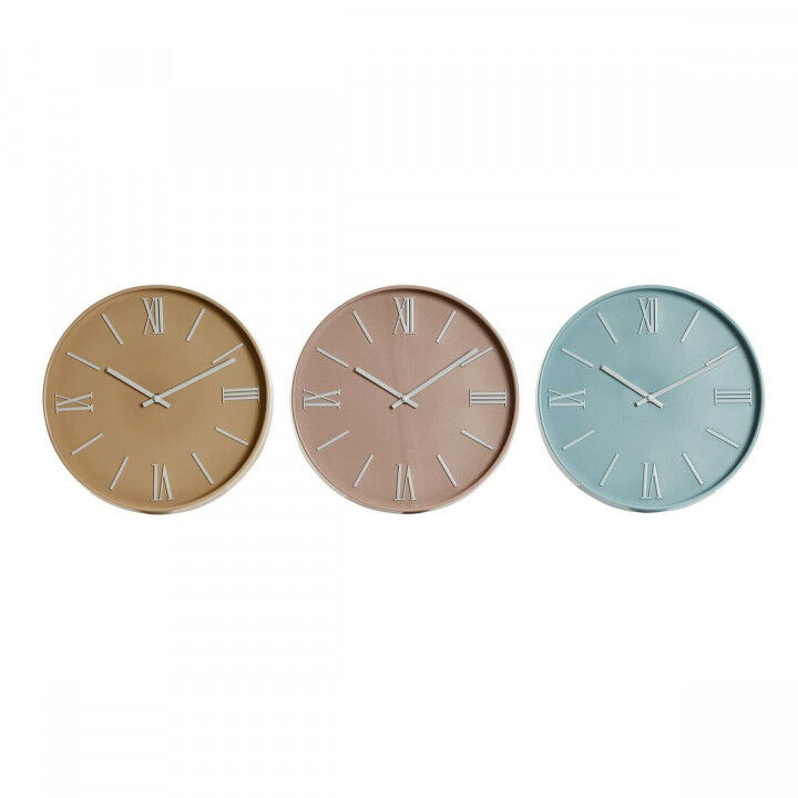 Wall Clock Home ESPRIT Blue Pink Mustard PVC 30 x 4 x 30 cm (3 Units)