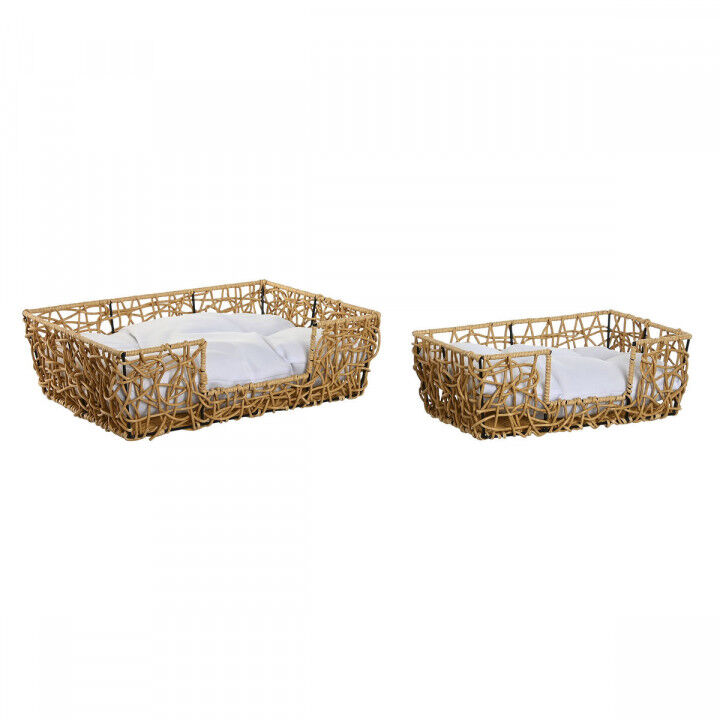 Cama para mascota Home ESPRIT Blanco Marrón claro Metal ratán sintético 50 x 35 x 14 cm (2 Piezas)