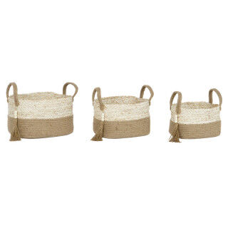 Set de basket Home ESPRIT Naturel Marron Clair Jute Fibre de maïs Moderne 41 x 30 x 33 cm 3 Pièces