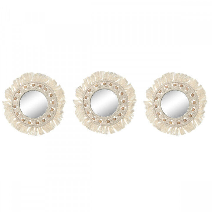 Wall mirror Home ESPRIT White Boho 20 x 1 x 20 cm (3 Pieces)