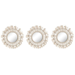 Set di Specchi Home ESPRIT Bianco Boho 20 x 1 x 20 cm (3 Pezzi)