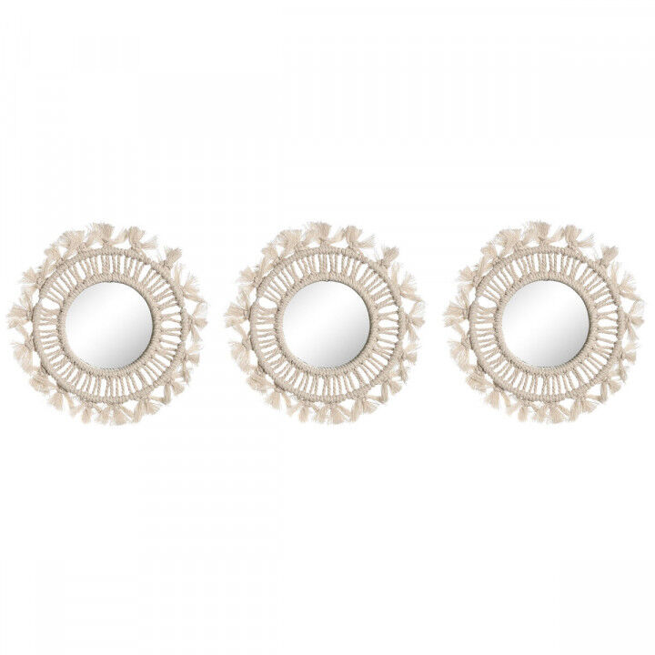 Set spiegels Home ESPRIT Wit Boho 20 x 1 x 20 cm (3 Onderdelen)