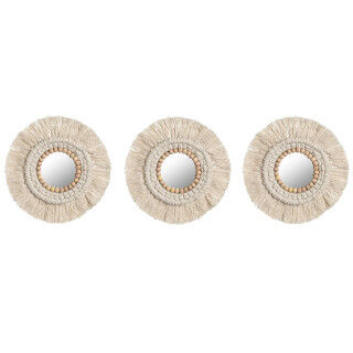 Set di Specchi Home ESPRIT Bianco Boho 20 x 1 x 20 cm (3 Pezzi)