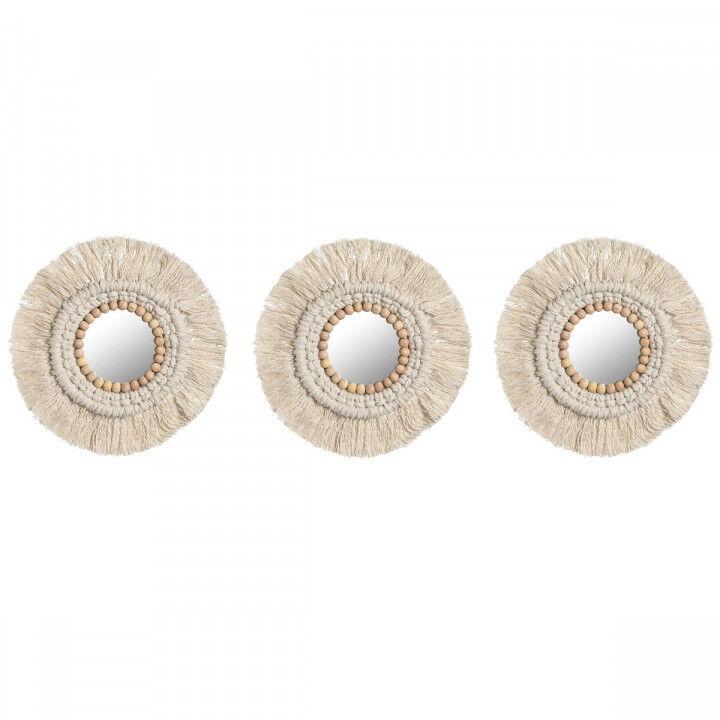 Ensemble de miroirs Home ESPRIT Blanc Boho 20 x 1 x 20 cm (3 Pièces)