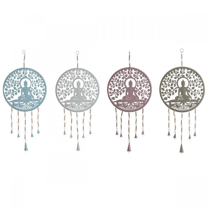 Decorazione pensile Home ESPRIT Azzurro Bianco Grigio Rosa Ferro Albero Buddha Orientale 33 x 1 x 77 cm (4 Unità)