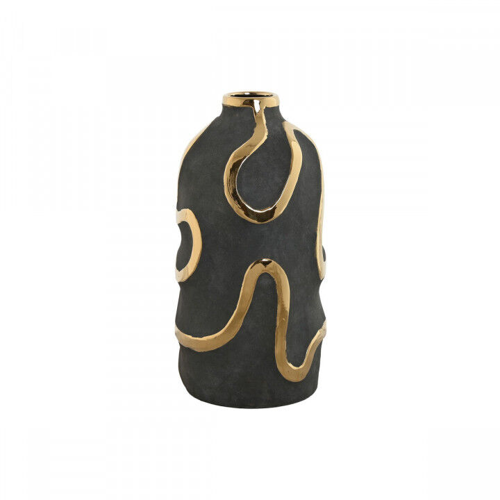Vase Home ESPRIT Grey Golden Stoneware Abstract Modern 17 x 17 x 35 cm
