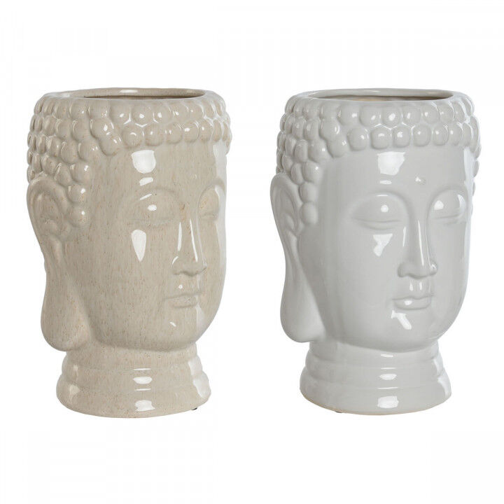 Cache-pot Home ESPRIT Blanc Beige Céramique 15 x 15 x 25 cm (2 Unités)