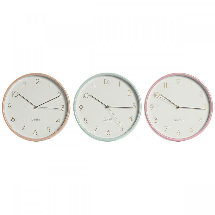 Orologio da Parete Home ESPRIT Corallo Menta Lilla PVC 25,5 x 4,3 x 25,5 cm (3 Unità)
