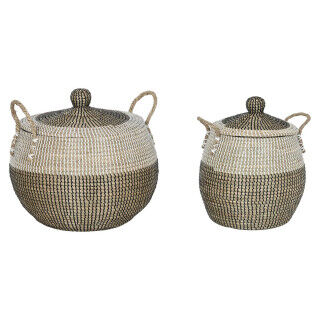Basket set Home ESPRIT White Black Natural (2 Pieces)