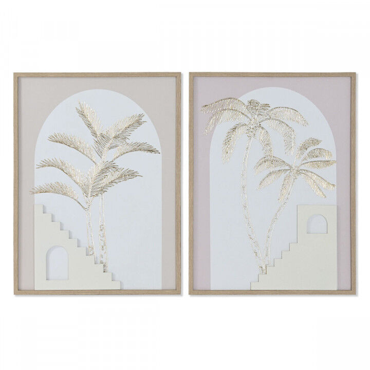 Quadro Home ESPRIT Bianco Beige Palme Scandinavo 45 x 2,2 x 60 cm (2 Unità)