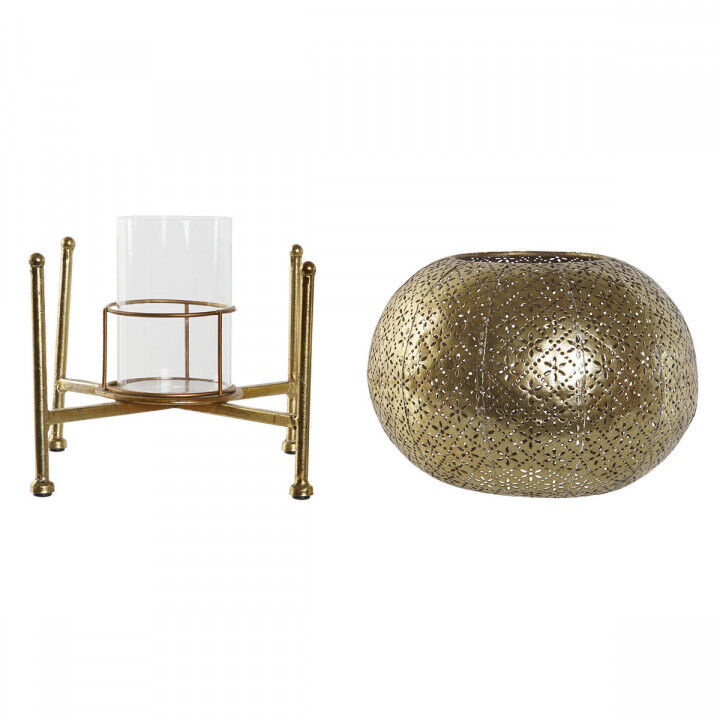 Portavelas Home ESPRIT Dorado Metal Cristal 24 x 24 x 20 cm