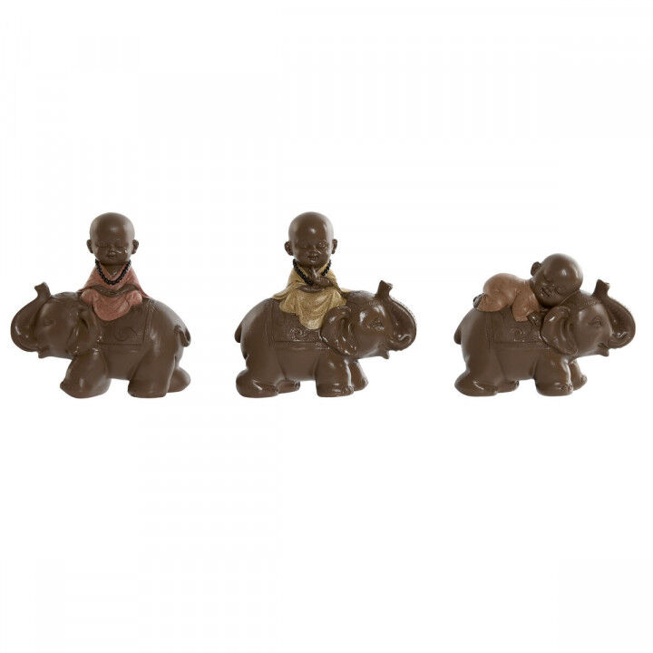 Figurine Décorative Home ESPRIT Marron Orange Corail Citron Résine Moine Oriental 13 x 6 x 12,5 cm (3 Unités)