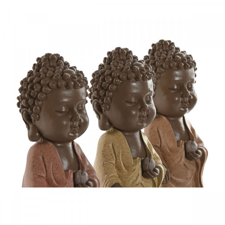 Decorative Figure Home ESPRIT Brown Orange Coral Lime Resin Buddha Oriental 9 x 9 x 21 cm (3 Units)