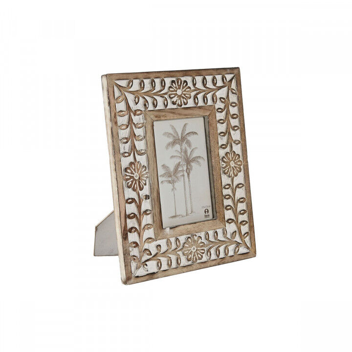Fotorahmen Home ESPRIT Weiß natürlich Kristall Mango-Holz Blume Indianer 21 x 2 x 26,5 cm