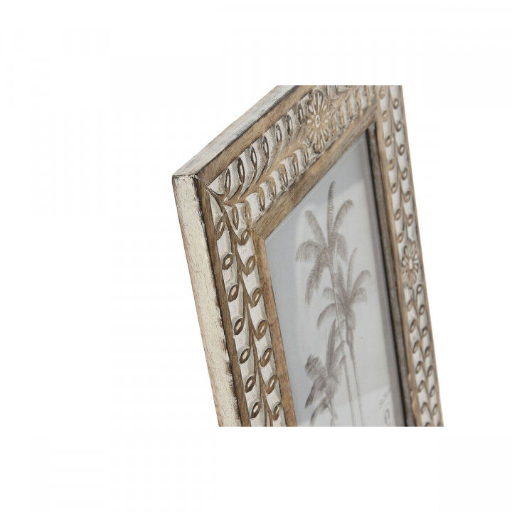 Marco de Fotos Home ESPRIT Blanco Natural Cristal Madera de mango Flor Indio 31,5 x 2 x 36,5 cm