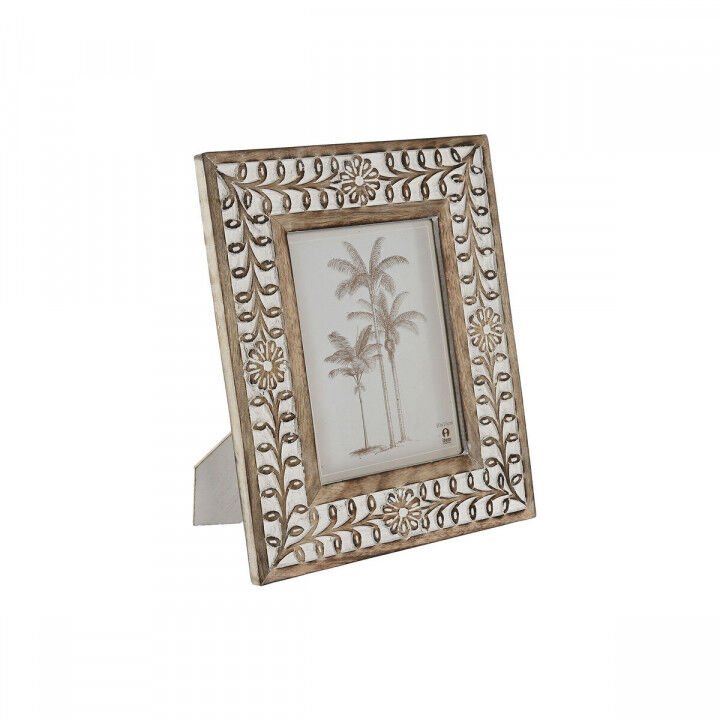 Fotolijsten Home ESPRIT Wit Natuurlijk Kristal Mangohout Bloem Indiaas 26,5 x 2 x 31,5 cm