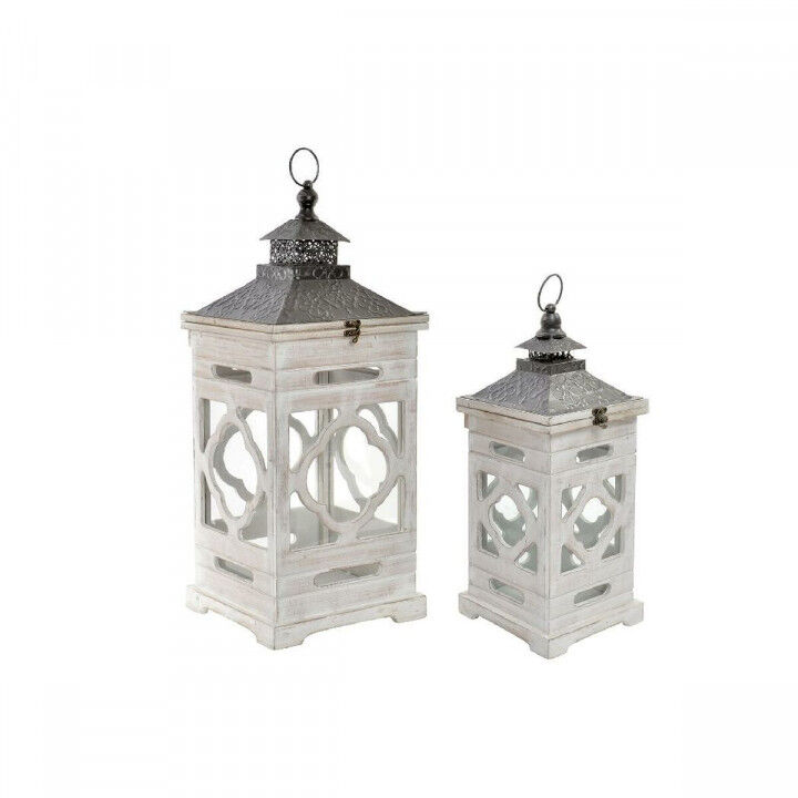 Set di lanterne Home ESPRIT Bianco Cristallo Abete Etnico Arabo 26 x 26 x 66 cm (2 Pezzi)
