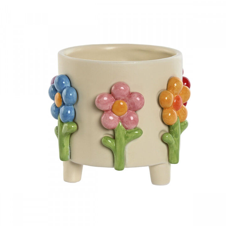 Planter Home ESPRIT Multicolour Cream Dolomite Flowers 20 x 20 x 18 cm