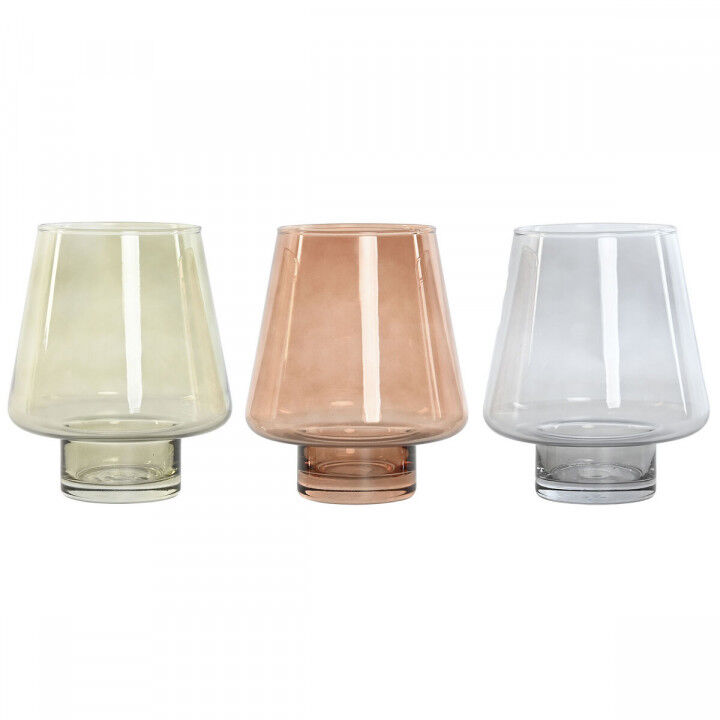 Vaso Home ESPRIT Azzurro Verde Ambra Cristallo Moderno 14,5 x 14,5 x 18 cm (3 Unità)