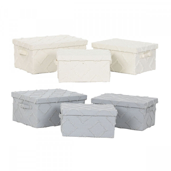 Set decoratieve dozen Home ESPRIT Grijs Crème 40 x 30 x 20 cm 3 Onderdelen (2 Stuks)