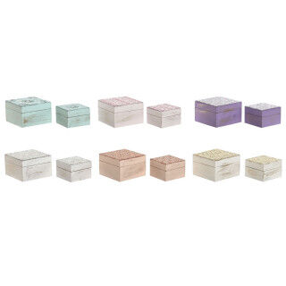 Doos-Juwelenkistje Home ESPRIT Multicolour Roze Lila Mangohout 10 X 10 X 6,6 cm (2 Onderdelen) (6 Stuks)