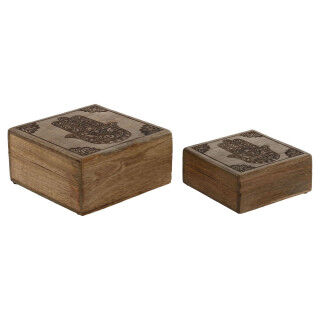 Scatola-Portagioie Home ESPRIT Naturale Legno di mango 18 x 18 x 9 cm (2 Pezzi)
