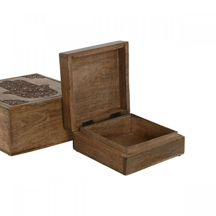 Scatola-Portagioie Home ESPRIT Naturale Legno di mango 18 x 18 x 9 cm (2 Pezzi)