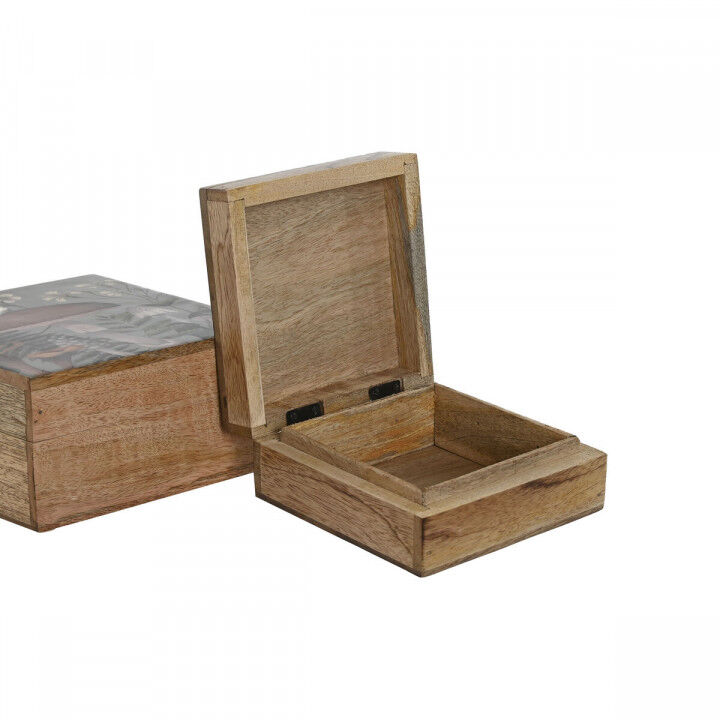 Jewelry box Home ESPRIT Blue Natural Mango wood 18 x 18 x 9 cm (2 Pieces)