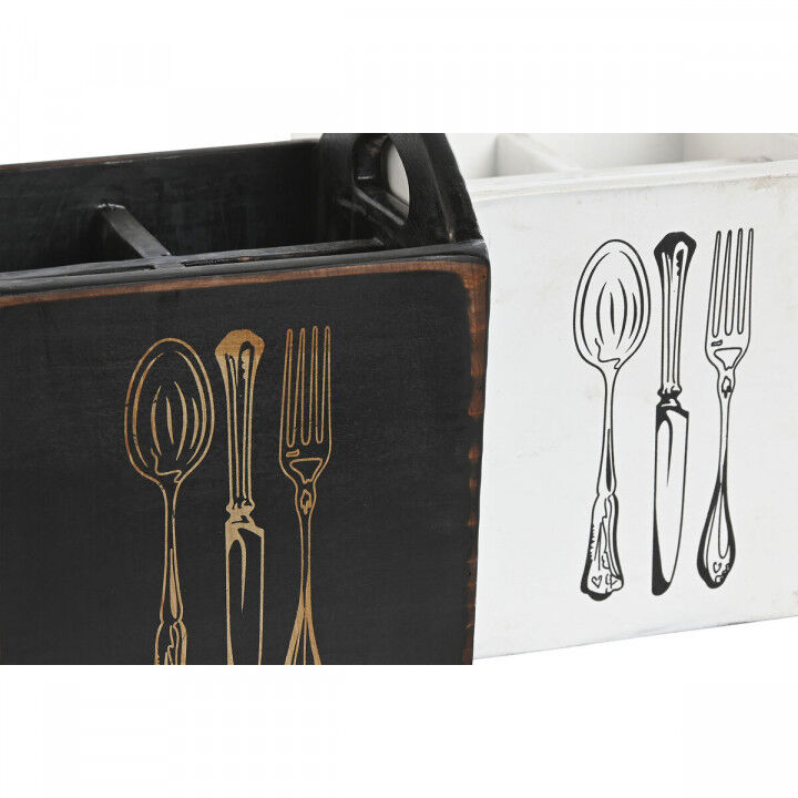 Bestekmand Home ESPRIT Wit Zwart Sparrenhout 15 x 15 x 18 cm