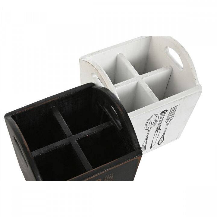 Cutlery basket Home ESPRIT White Black Fir wood 15 x 15 x 18 cm