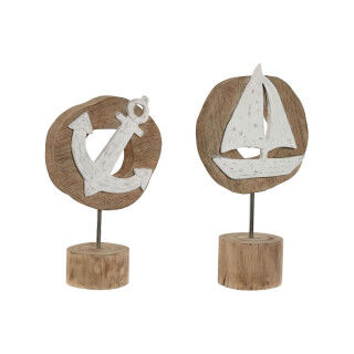 Figura Decorativa Home ESPRIT Blanco Natural Ancla Barco Mediterráneo 19 x 10 x 38 cm (2 Unidades)