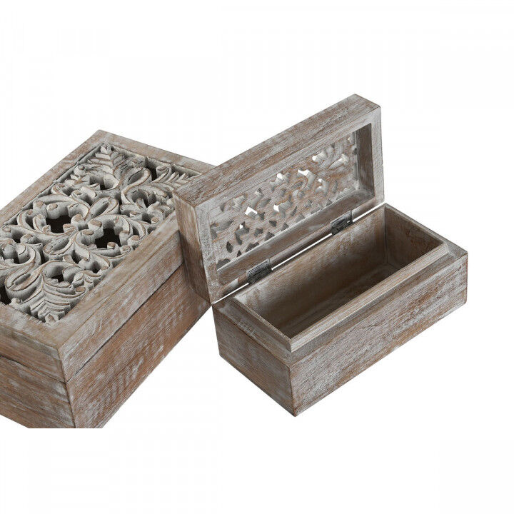 Scatola-Portagioie Home ESPRIT Bianco Naturale Legno di mango (2 Pezzi)