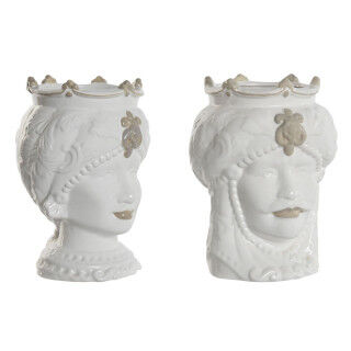 Macetero Home ESPRIT Blanco Beige Porcelana 15 x 15 x 26.5 cm (2 Unidades)