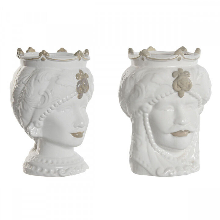 Cache-pot Home ESPRIT Blanc Beige Porcelaine 15 x 15 x 26.5 cm (2 Unités)