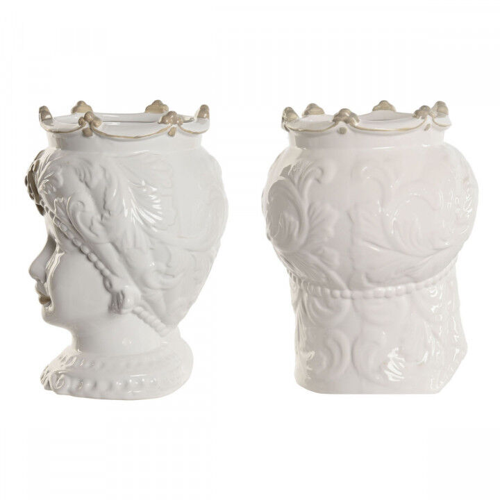 Planter Home ESPRIT White Beige Porcelain 15 x 15 x 26.5 cm (2 Units)