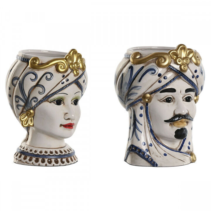 Vaso Home ESPRIT Azzurro Bianco Dorato Porcellana 15 x 15 x 26 cm (2 Unità)
