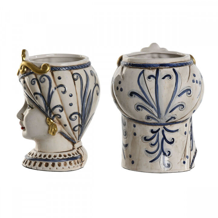 Grondlegger Home ESPRIT Blauw Wit Gouden Porselein 15 x 15 x 26 cm (2 Stuks)