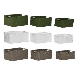 Basket set Home ESPRIT Green Grey Cream Metal polypropylene 38 x 28 x 17 cm 3 Pieces (3 Units)
