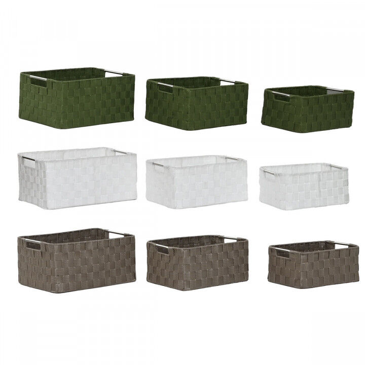 Set de basket Home ESPRIT Vert Gris Crème Métal polypropylène 38 x 28 x 17 cm 3 Pièces (3 Unités)
