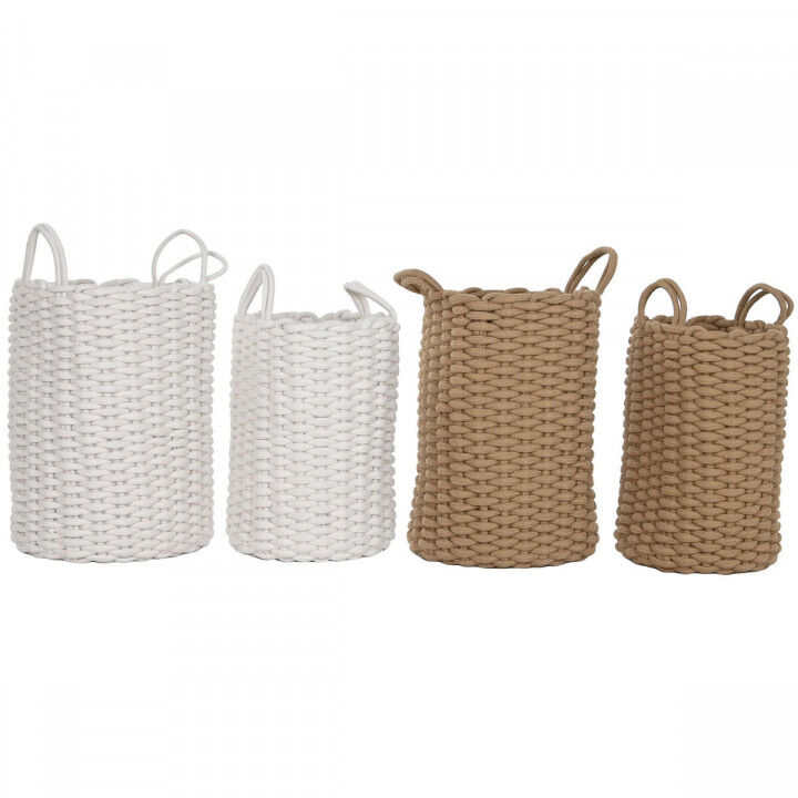 Set di Cestini Home ESPRIT Bianco Beige Corda 30 x 30 x 43 cm 2 Pezzi (2 Unità)