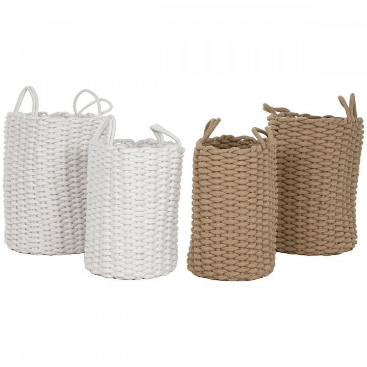Set di Cestini Home ESPRIT Bianco Beige Corda 30 x 30 x 43 cm 2 Pezzi (2 Unità)