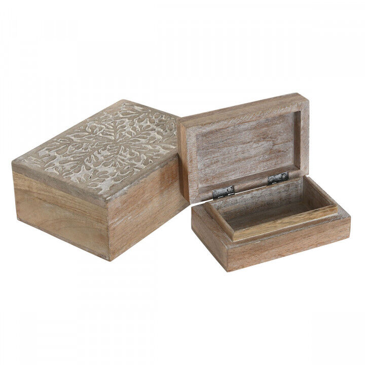 Boîte à bijoux Home ESPRIT Blanc Naturel Bois de manguier (2 Pièces)