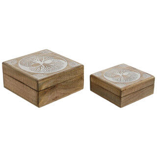 Jewelry box Home ESPRIT White Natural Mango wood 18 x 18 x 9 cm (2 Pieces)