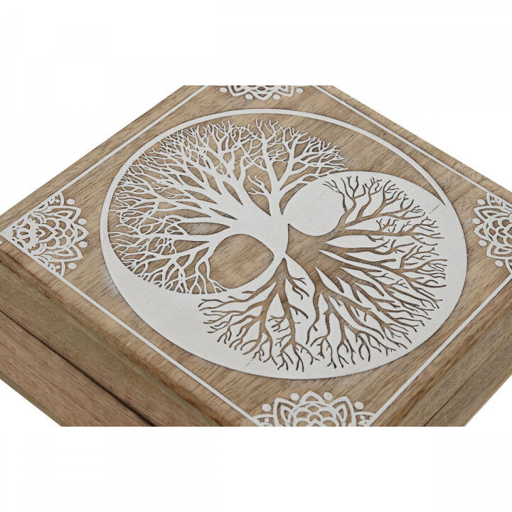 Scatola-Portagioie Home ESPRIT Bianco Naturale Legno di mango 18 x 18 x 9 cm (2 Pezzi)