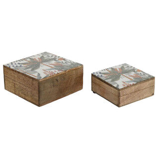 Caja-Joyero Home ESPRIT Verde Naranja Madera de mango 18 x 18 x 9 cm (2 Piezas)